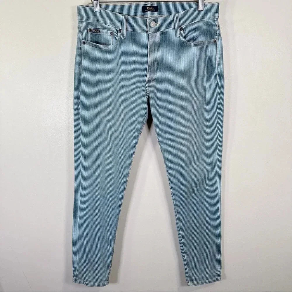 Polo Ralph Lauren Womens Jeans Tompkins  Skinny Stripe Blue White